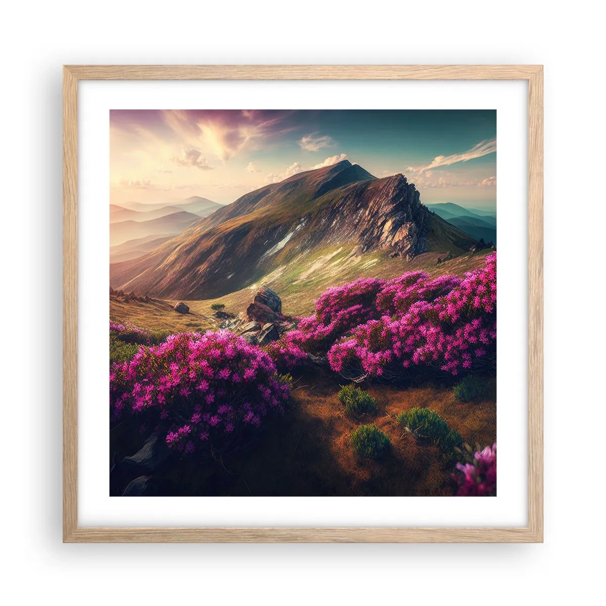 Een poster in een licht eiken lijst - Zomer in de bergen - 50x50 cm