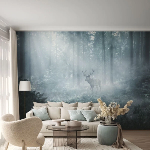 Fotobehang op maat Premium Canvas - Ochtendbezoek aan het landgoed - Landschap, Woud, Hert