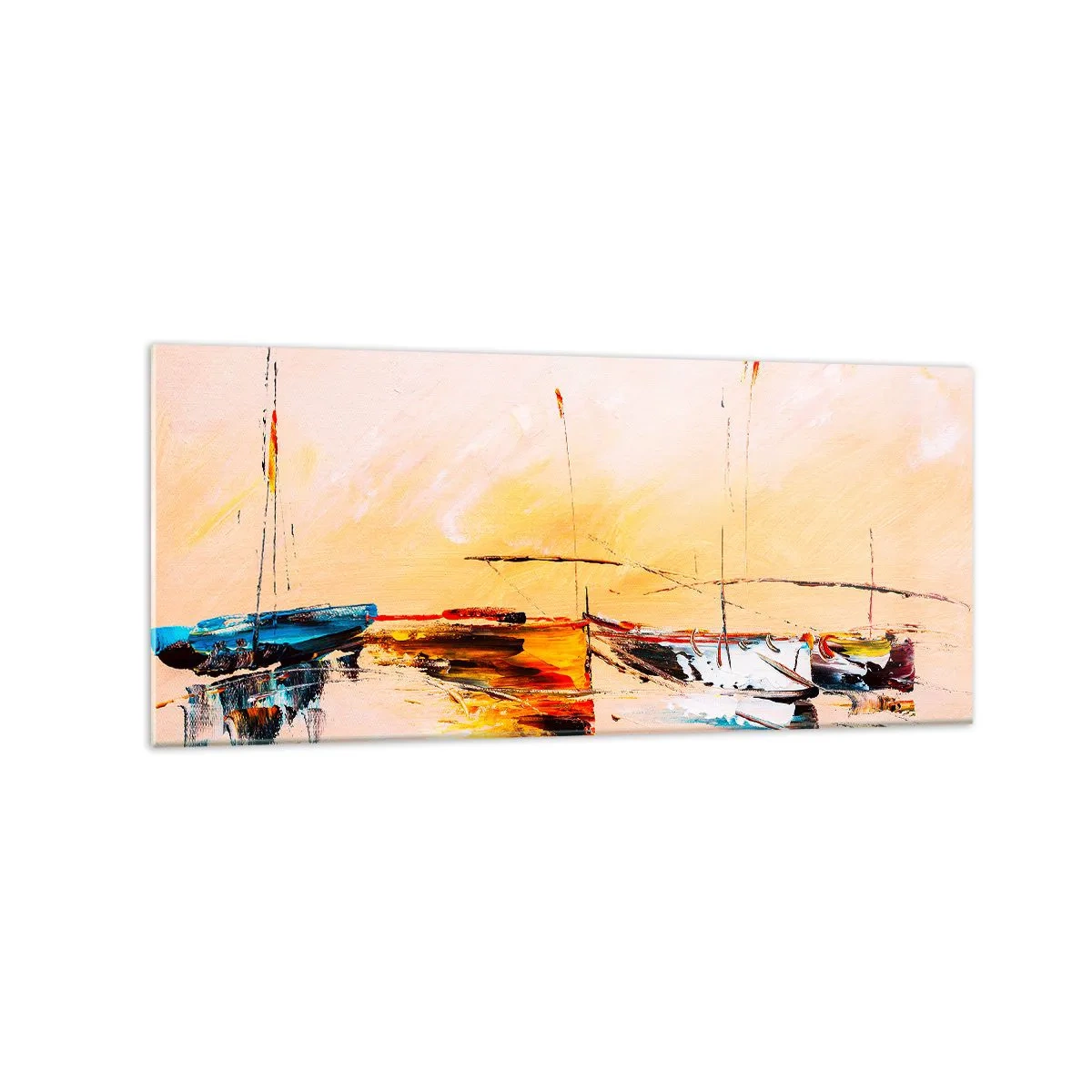 Schilderen op glas - Avond in de jachthaven - 120x50 cm