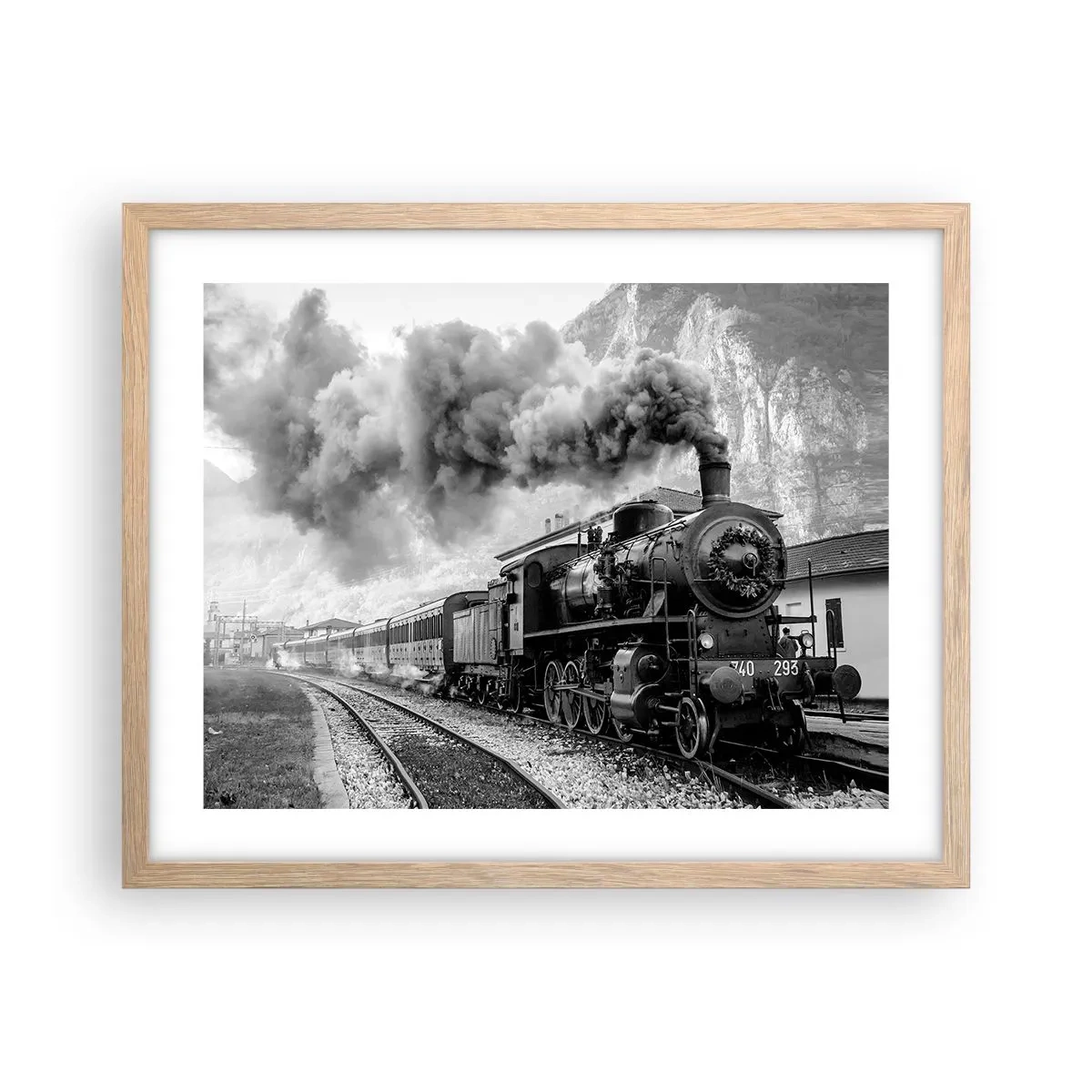 Een poster in een licht eiken lijst - Staat op het station... - 50x40 cm