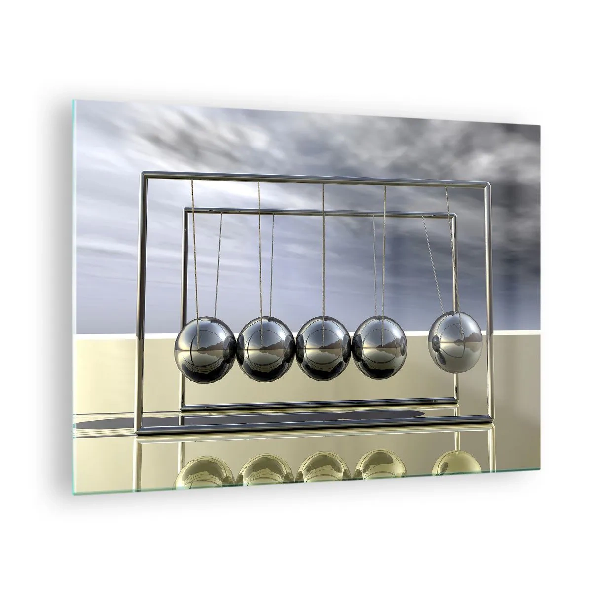 Schilderen op glas - De bollen van Newton in een minimalistische benadering - 70x50cm - De energie van de wereld - Moderne wanddecoratie voor woonkamer en slaapkamer ARTTOR