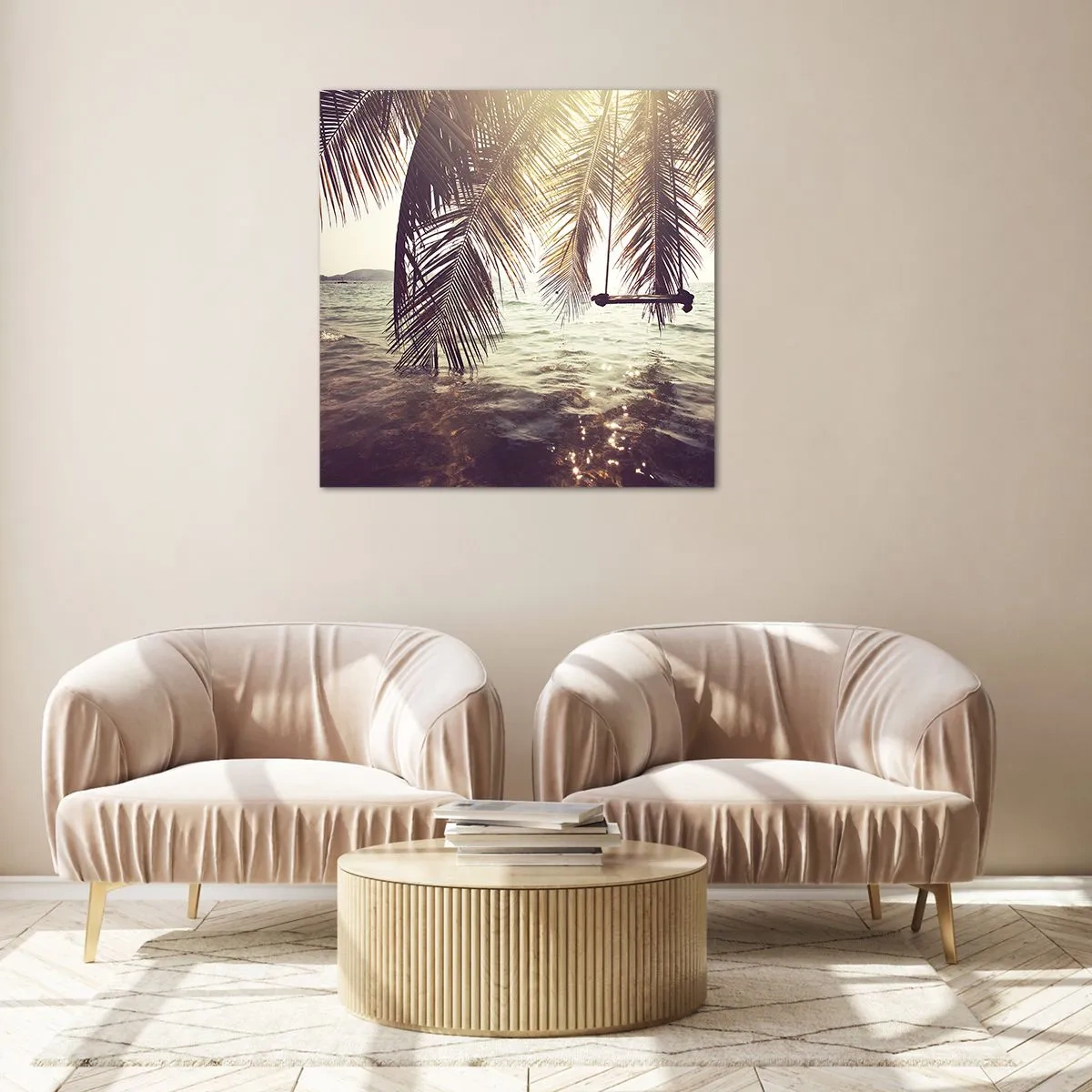 Schilderen op glas - Je kunt naar believen in de wolken slingeren - 70x70 cm