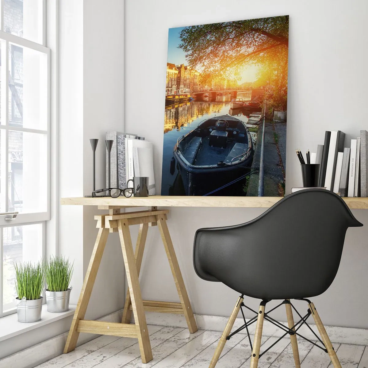 Schilderen op glas - Ochtend in Amsterdam - 50x70 cm