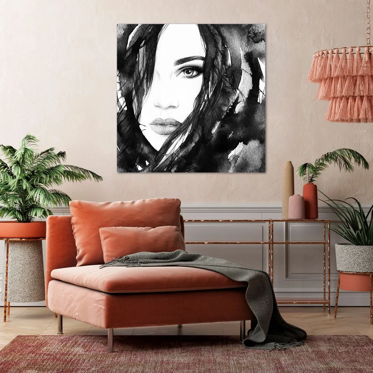 Schilderen op canvas - Portret van een dame in zwart en wit - 30x30 cm