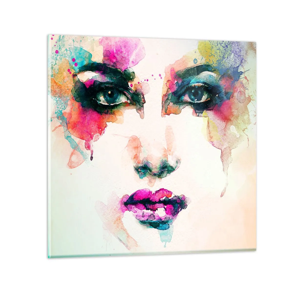 Schilderen op glas - Een portret geschilderd met een regenboog - 50x50 cm