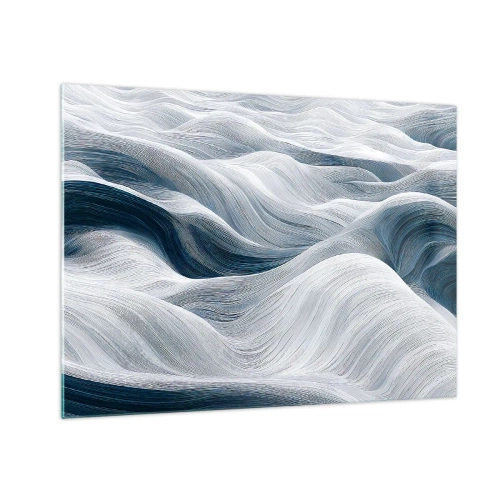 Schilderen op glas - Abstracte golven in tinten wit en blauw die een bewegingseffect creëren - 70x50cm - Witte en blauwe golven - Moderne wanddecoratie voor woonkamer en slaapkamer ARTTOR