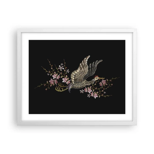 Poster in een witte lijst - Exotische geborduurde vogel - 50x40 cm