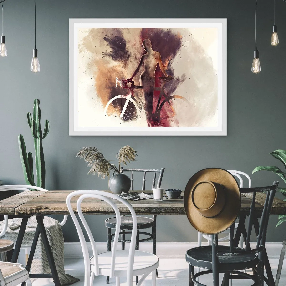 Poster in een witte lijst - Een fietsziel in marmeren vormen - 100x70 cm