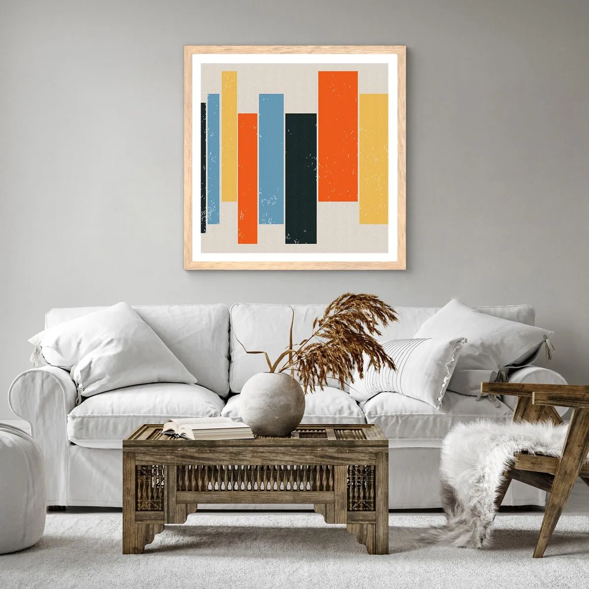 Een poster in een licht eiken lijst - Muzieknotatie - 50x50 cm