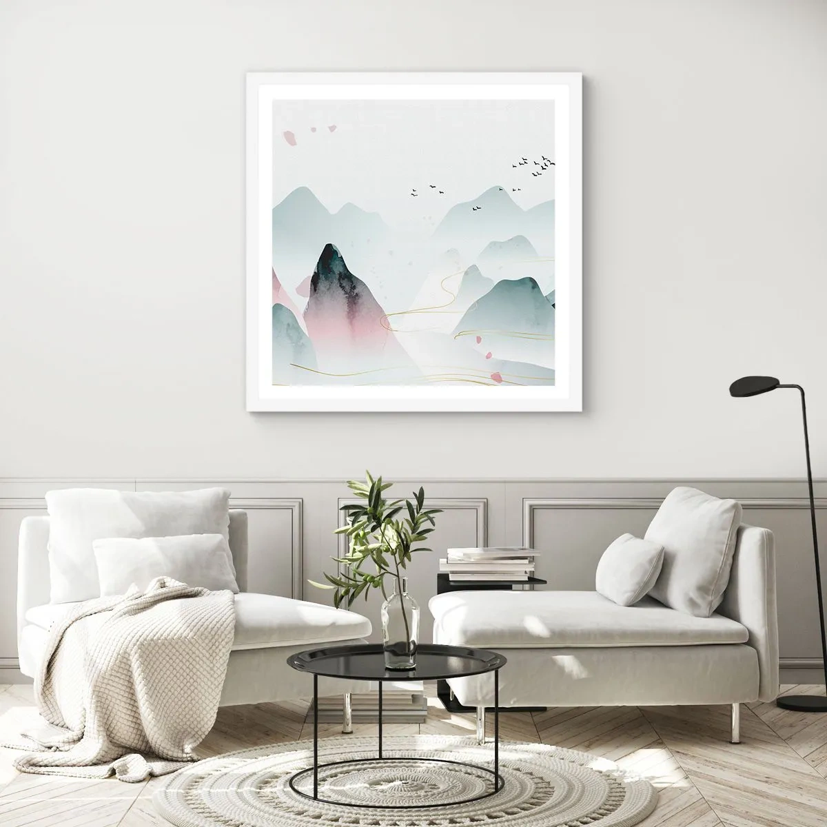 Poster in een witte lijst - Over de toppen - 40x40 cm