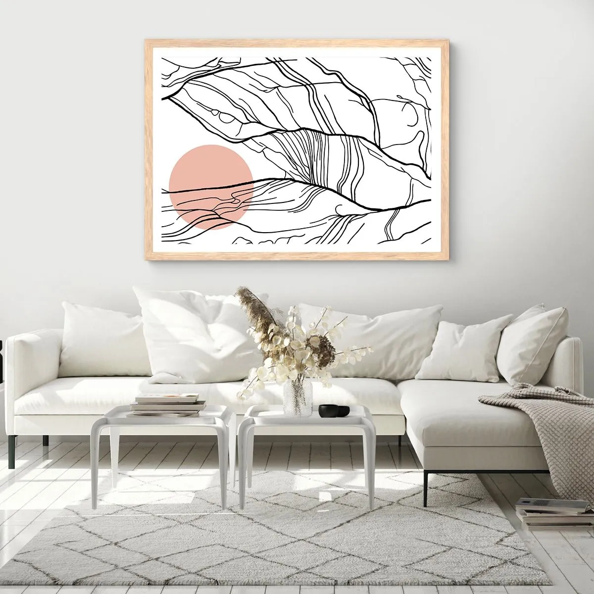 Een poster in een licht eiken lijst - In een web van twijgen - 100x70 cm