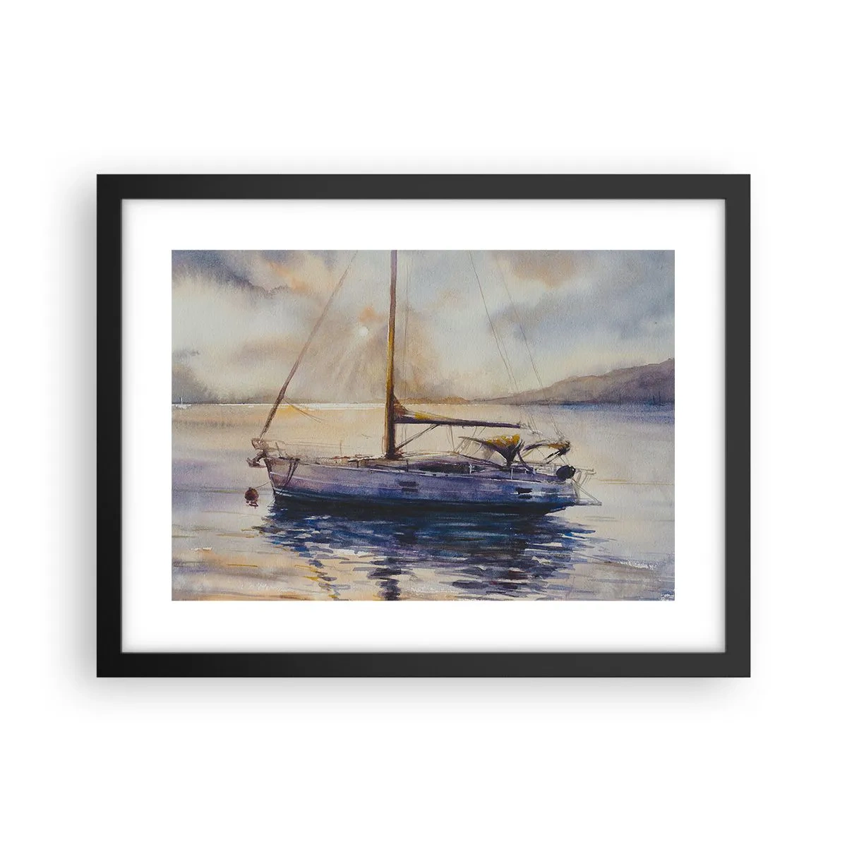 Poster in een zwarte lijst - Avond aan de baai - 40x30 cm