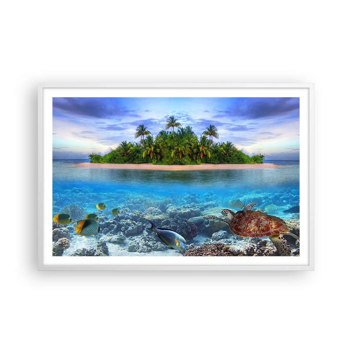 Poster in een witte lijst - Hemels eiland nodigt je uit - 91x61 cm
