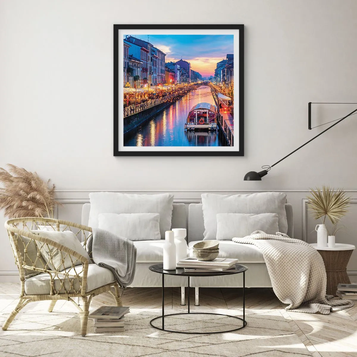 Poster in een zwarte lijst - Een avond vol licht en plezier - 50x50 cm