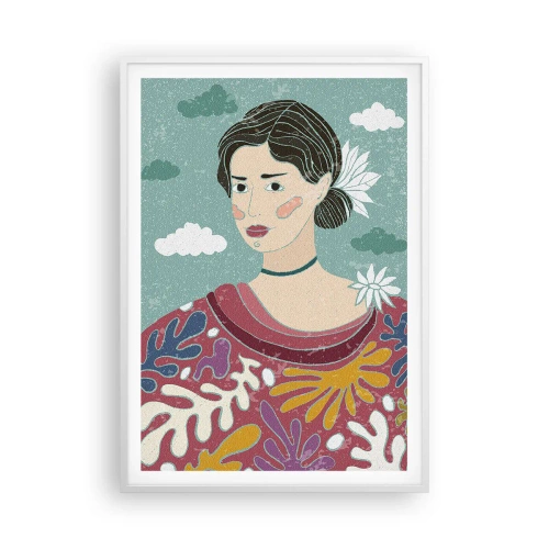 Poster in een witte lijst - Met melancholie in de ogen - 70x100 cm