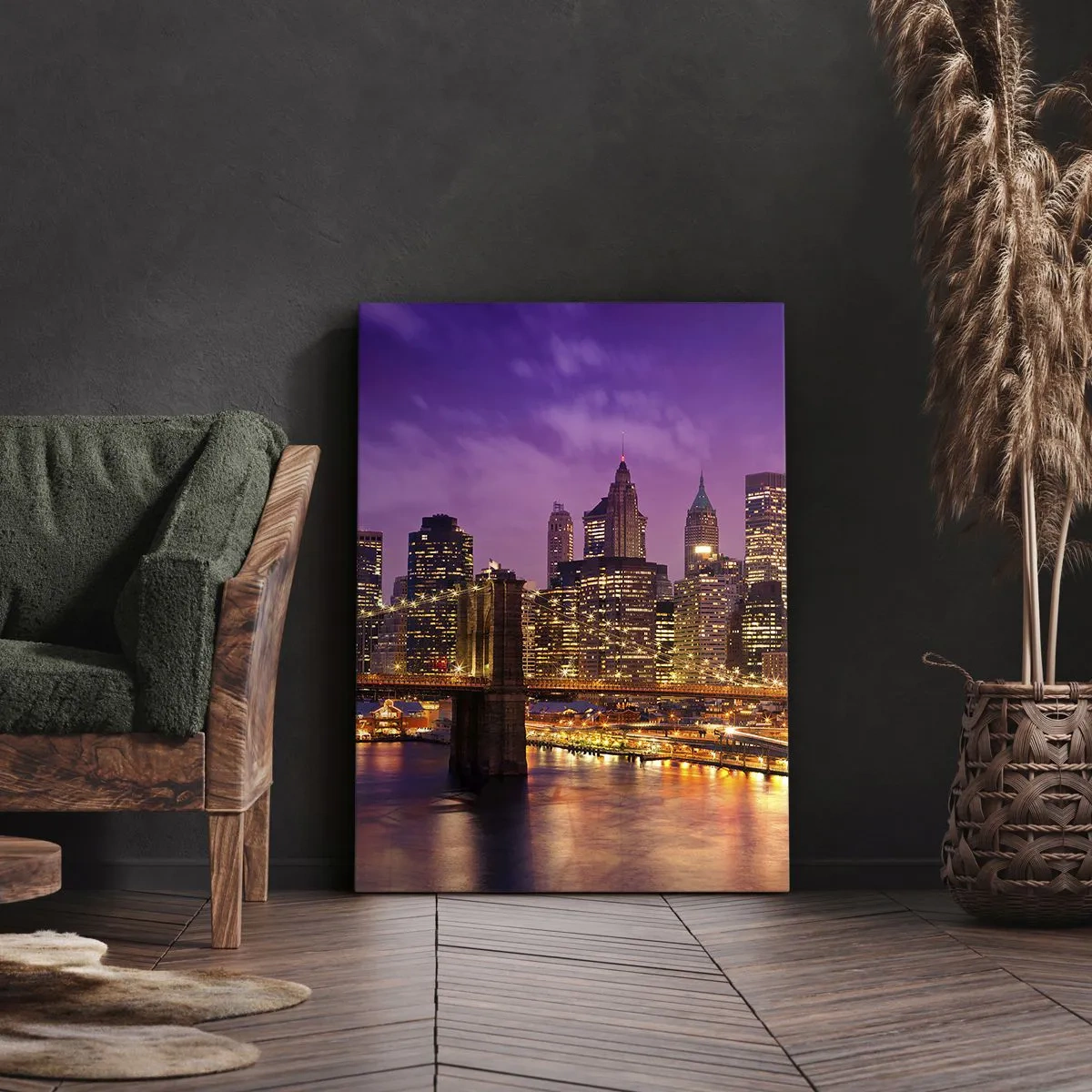Schilderen op canvas - Violet-goud Manhattan - 45x80 cm