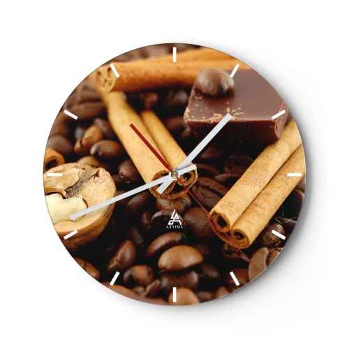 Wandklok - Klok - Koffiebonen, kaneel en chocoladestukjes - 30x30cm - Concert van aroma's - Moderne wanddecoratie voor woonkamer, keuken en slaapkamer ARTTOR