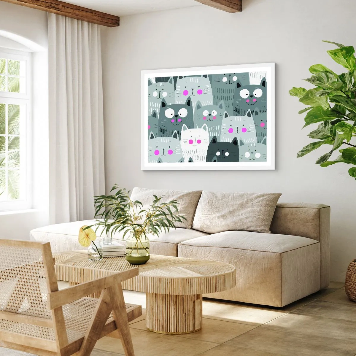 Poster in een witte lijst - De wereld van de kat - 100x70 cm