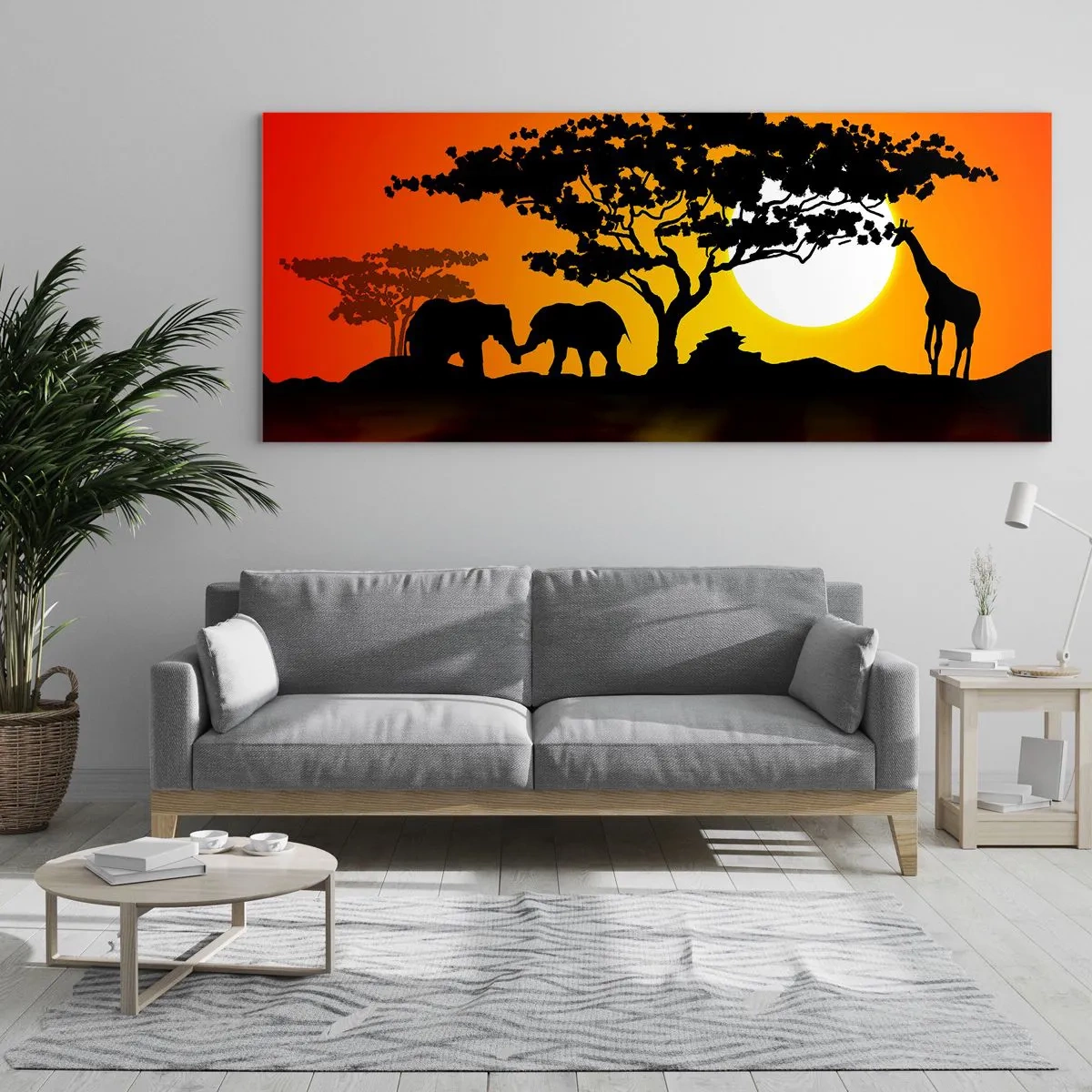 Schilderen op glas - Ontmoeting in de savanne - 90x30 cm