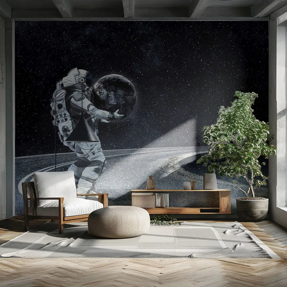 Fotobehang Premium Sand - Op de Melkweg - Kosmos, Astronaut, Fantasie - 150x105 cm