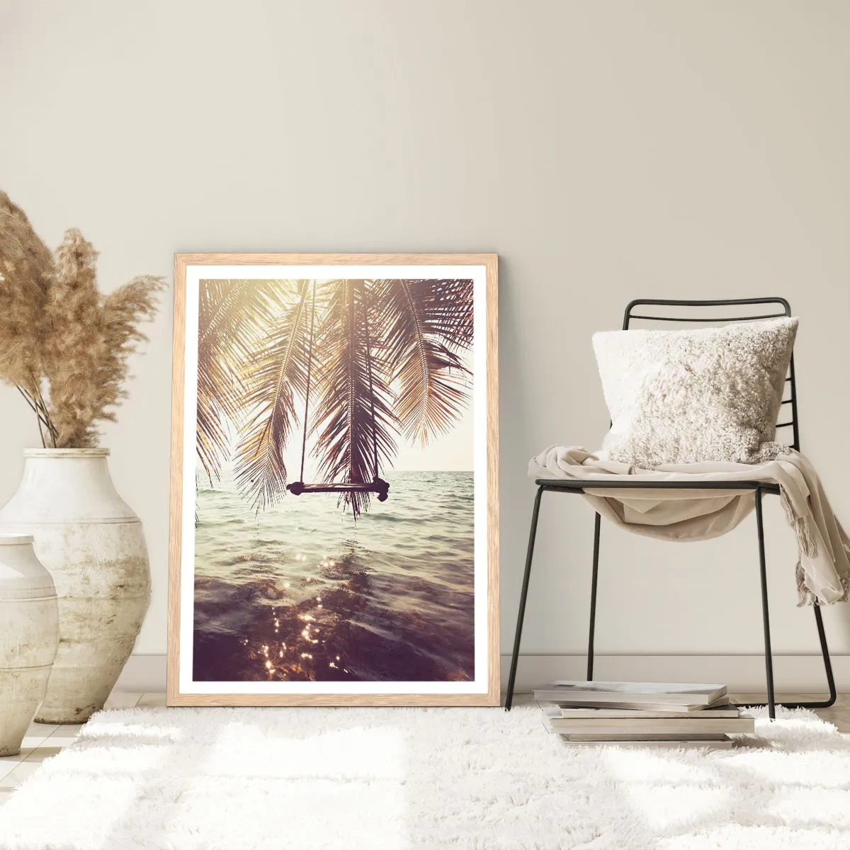 Een poster in een licht eiken lijst - Je kunt naar believen in de wolken slingeren - 70x100 cm