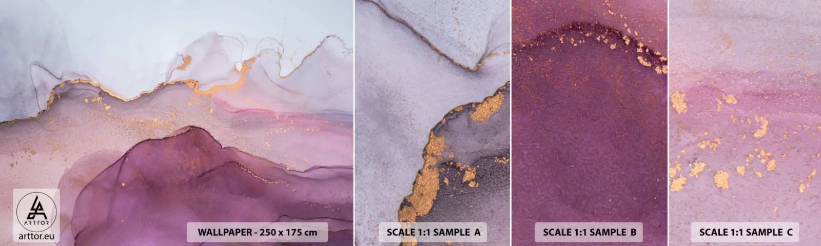 Fotobehang Monster Zelfklevend Deluxe Sticker - Lila en paarse golven - Abstractie, Deel, Moderne kunst. - 100x30 cm