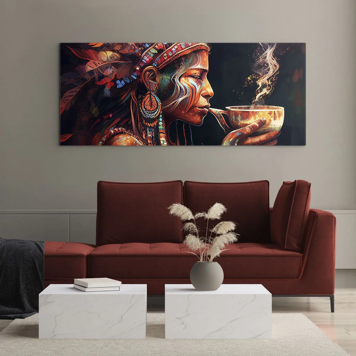 Schilderen op glas - Magisch ritueel - 90x30 cm