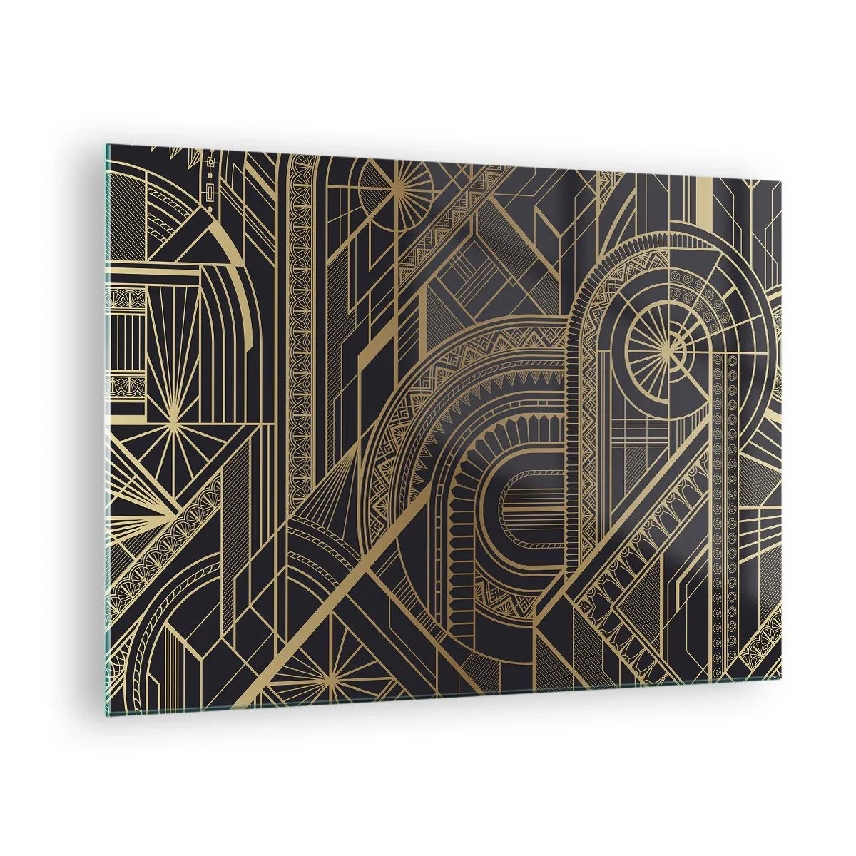 Schilderen op glas - Geometrisch Art Deco-patroon in goud en zwart - 70x50cm - Concepten, ideeën, plannen - Moderne wanddecoratie voor woonkamer en slaapkamer ARTTOR
