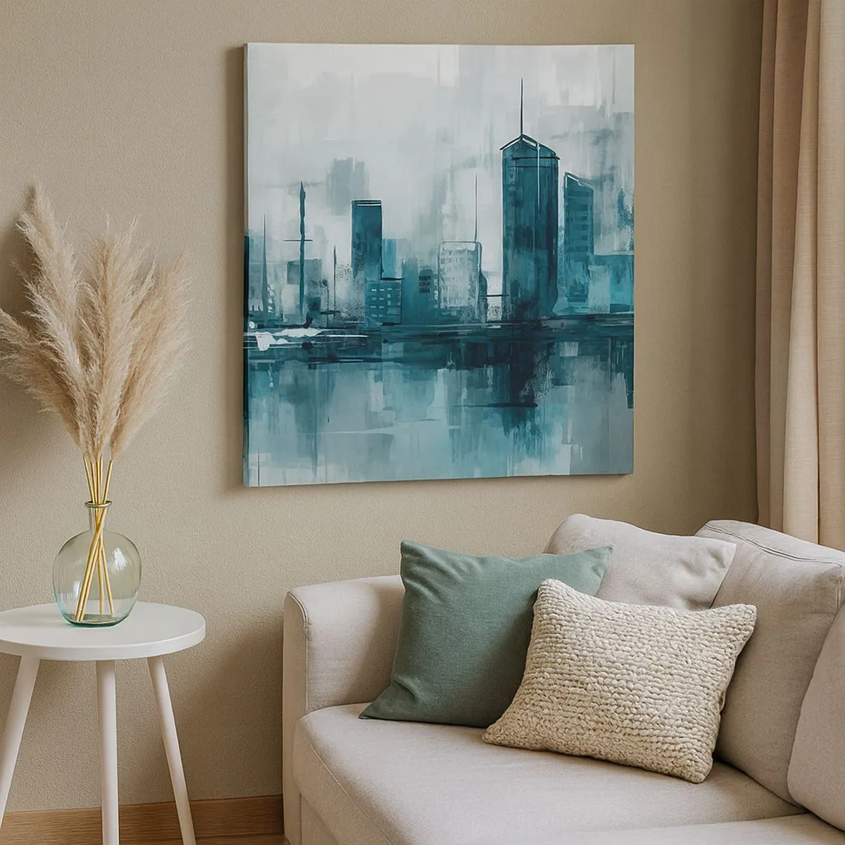 Schilderen op canvas - Een stad in de kleur van regen - 30x30 cm