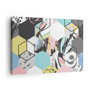 Schilderen op canvas - Geometrisch zeshoekig patroon met kleurrijke abstracte details - 70x50cm - Zeshoeken en kubussen in zes kleuren - Moderne wanddecoratie voor woonkamer en slaapkamer ARTTOR