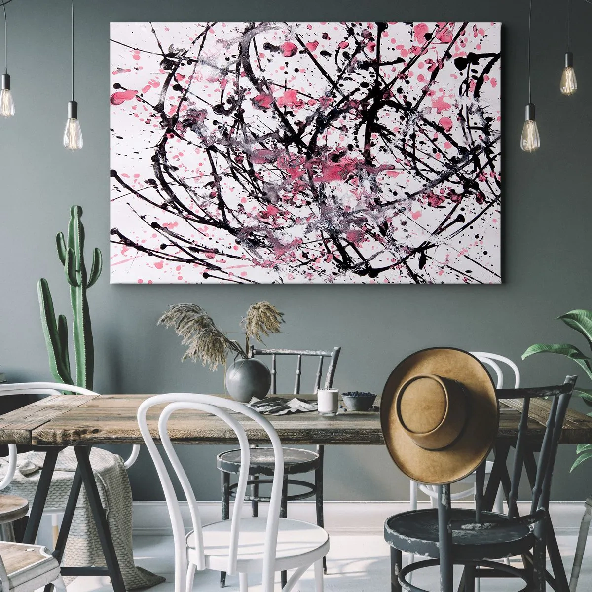Schilderen op canvas - Abstract patroon in tinten roze, zwart en wit - 70x50cm - De vluchtige aard van het leven - Moderne wanddecoratie voor woonkamer en slaapkamer ARTTOR