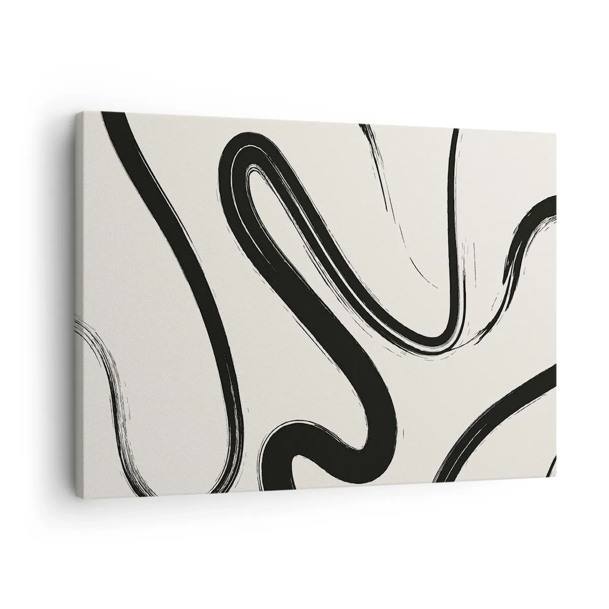 Schilderen op canvas - Zwart-witte gebogen lijnen op een lichte achtergrond - 70x50cm - Zwart-wit eigenzinnigheid - Moderne wanddecoratie voor woonkamer en slaapkamer ARTTOR