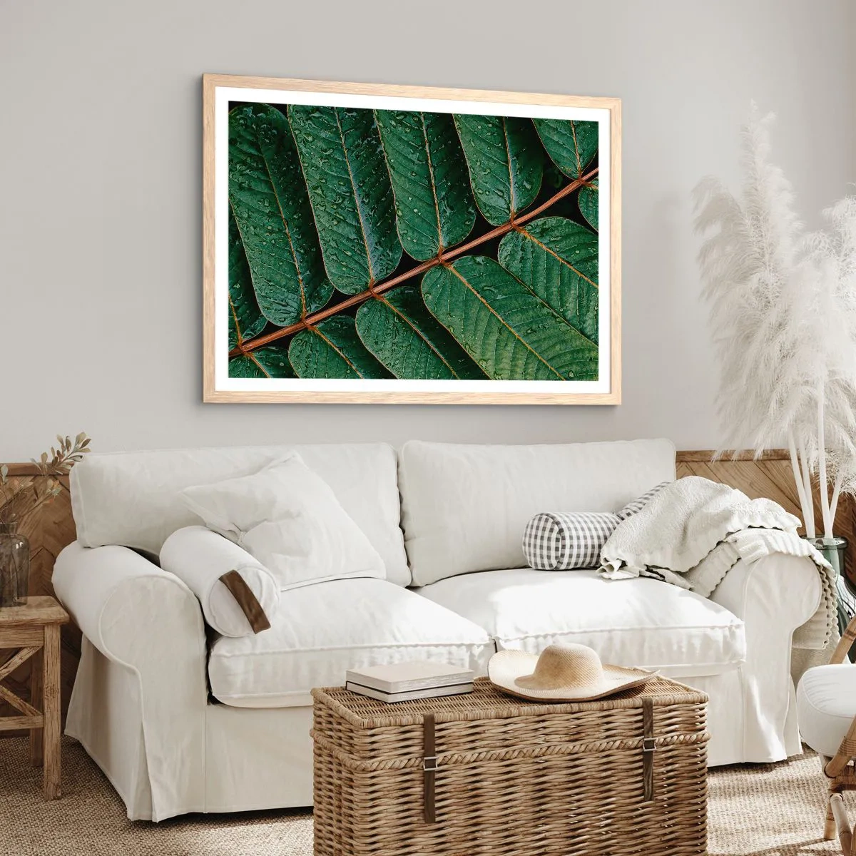 Een poster in een licht eiken lijst - In een groen ritme - 100x70 cm