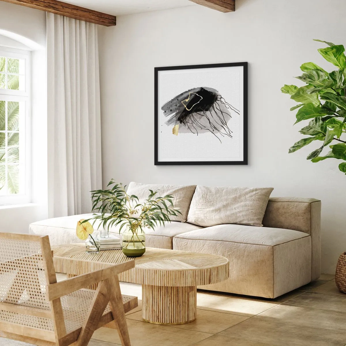 Poster in een zwarte lijst - In zwart en goud - 40x40 cm