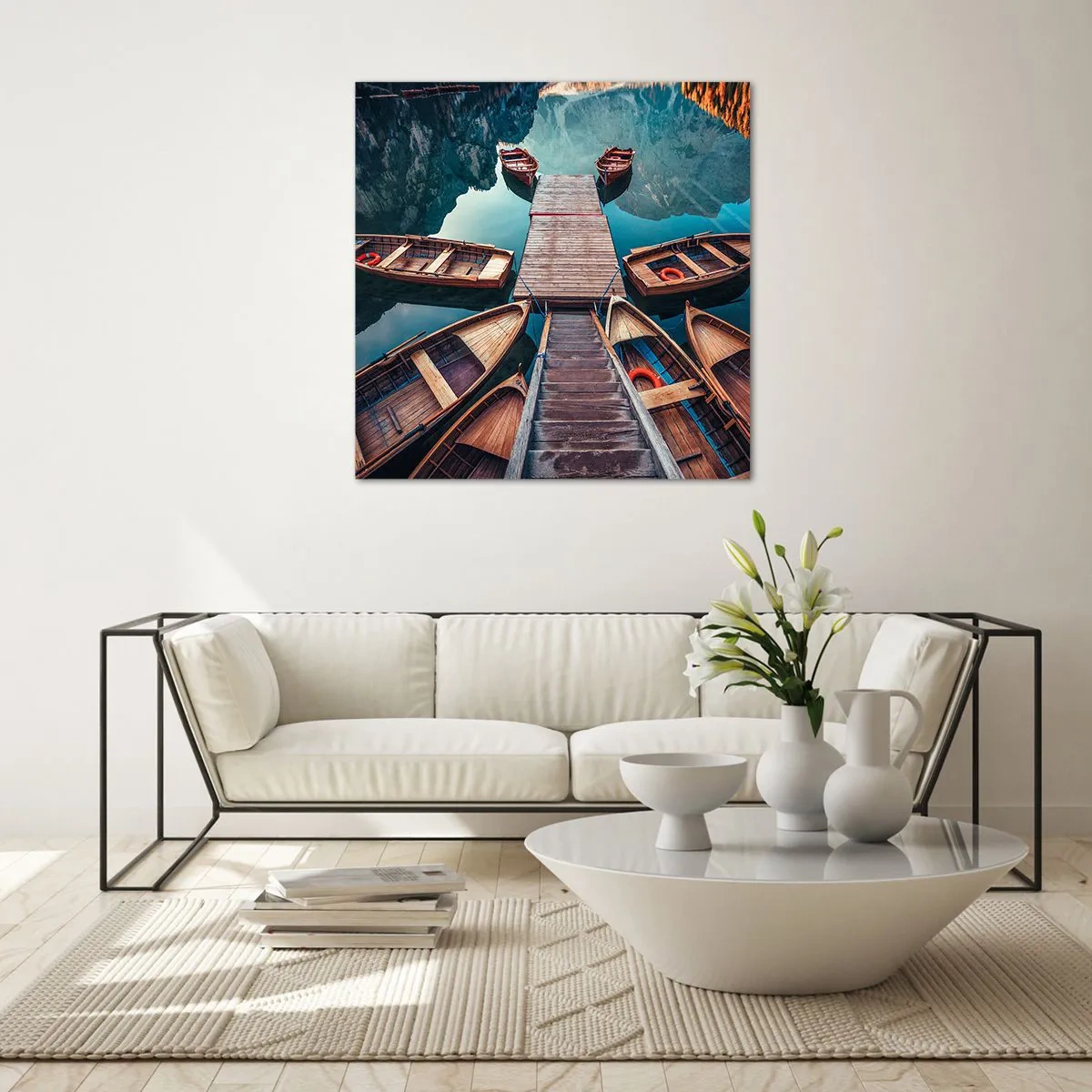 Schilderen op glas - Ik wacht bij de jachthaven - 70x70 cm