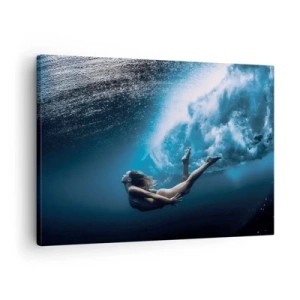 Schilderen op canvas - Onderwaterfoto met een vrouw en luchtbellen - 70x50cm - Een moderne zeemeermin - Moderne wanddecoratie voor woonkamer en slaapkamer ARTTOR