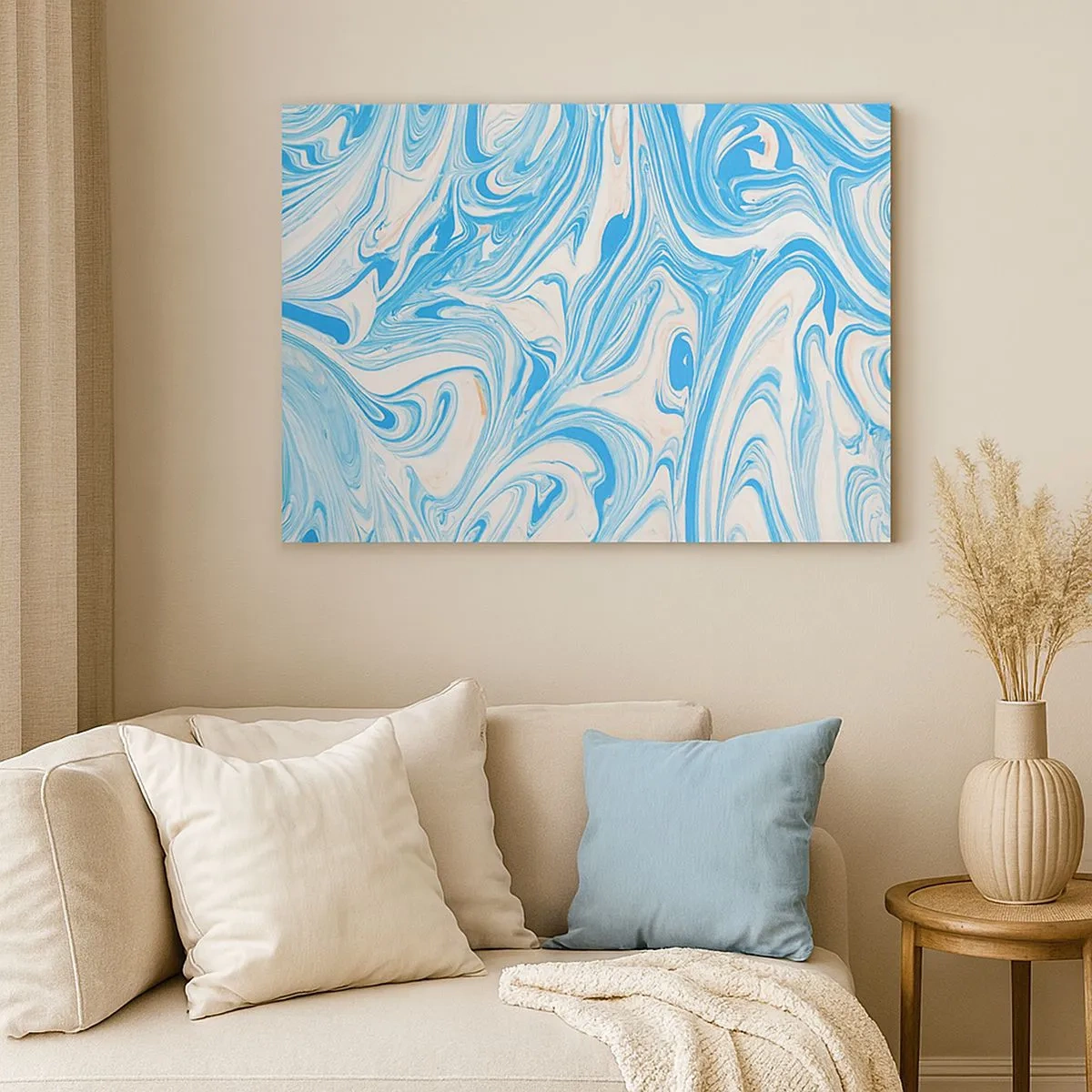 Schilderen op canvas - Abstracte blauwe en witte marmeren wervelingen - 70x50cm - Moeras in turkoois - Moderne wanddecoratie voor woonkamer en slaapkamer ARTTOR