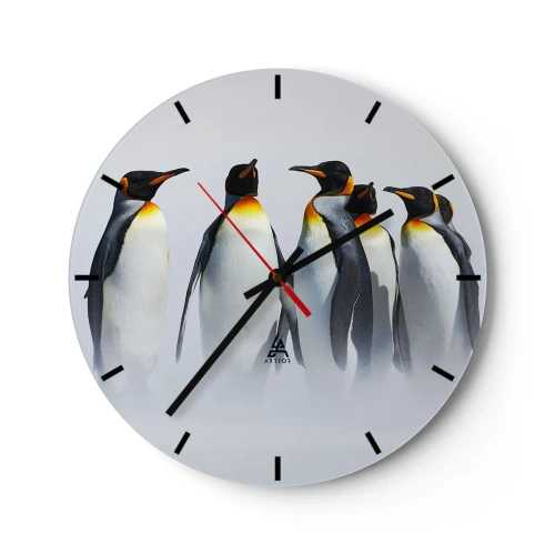 Wandklok - Klok - Een groep pinguïns tegen de mist - 30x30cm - Ontmoeting in avondjurken - Moderne wanddecoratie voor woonkamer, keuken en slaapkamer ARTTOR