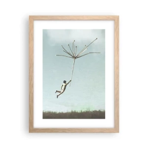 Een poster in een licht eiken lijst - Vliegers, paardebloemen, wind - 30x40 cm