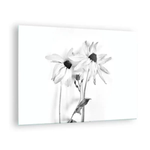 Schilderen op glas - Zwart-witte bloemen in een minimalistische stijl - 70x50cm - Niemand wil alleen zijn - Moderne wanddecoratie voor woonkamer en slaapkamer ARTTOR