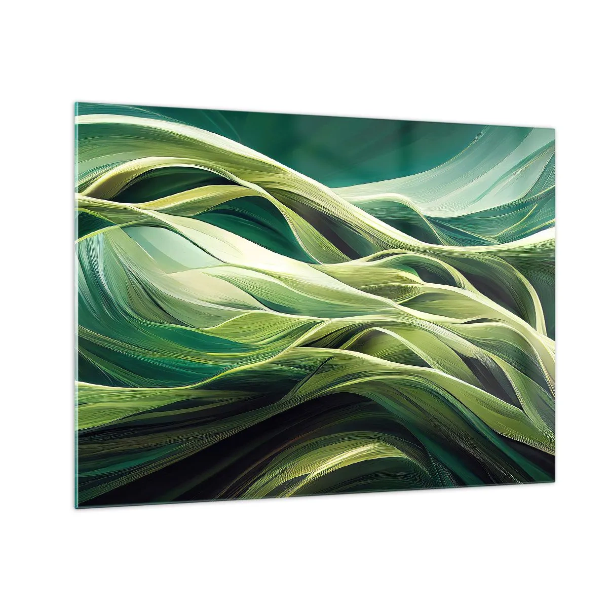 Schilderen op glas - Abstracte groene golven met organische vormen - 70x50cm - Abstract groen spel - Moderne wanddecoratie voor woonkamer en slaapkamer ARTTOR