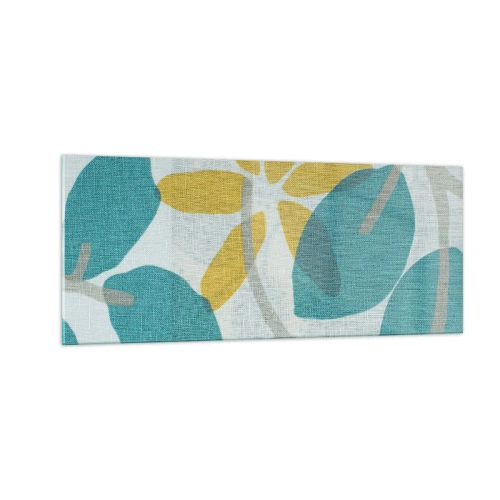 Schilderen op glas - Tussen de azuurblauwe bladeren - 100x40 cm