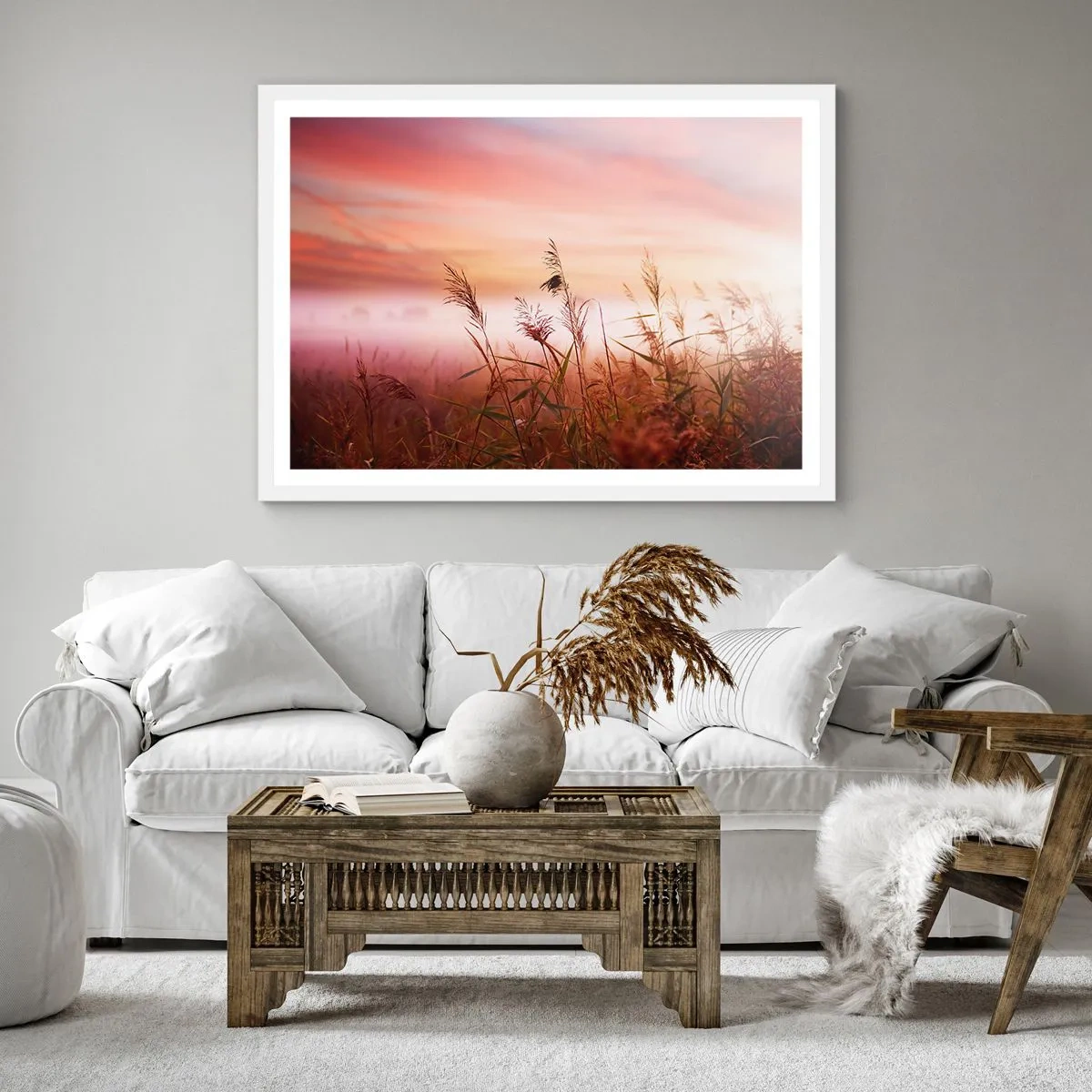 Poster in een witte lijst - Vliegers, paardebloemen, wind - 60x60 cm