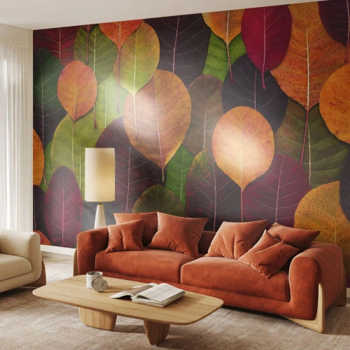 Zelfklevend Fotobehang Deluxe Sticker - Herfst mozaïek - Grafisch, Kleurrijke bladeren, Deel - 250x175 cm