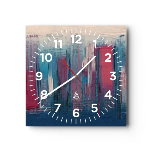 Wandklok - Klok - Verticale compositie in blauw en rood - 30x30 cm