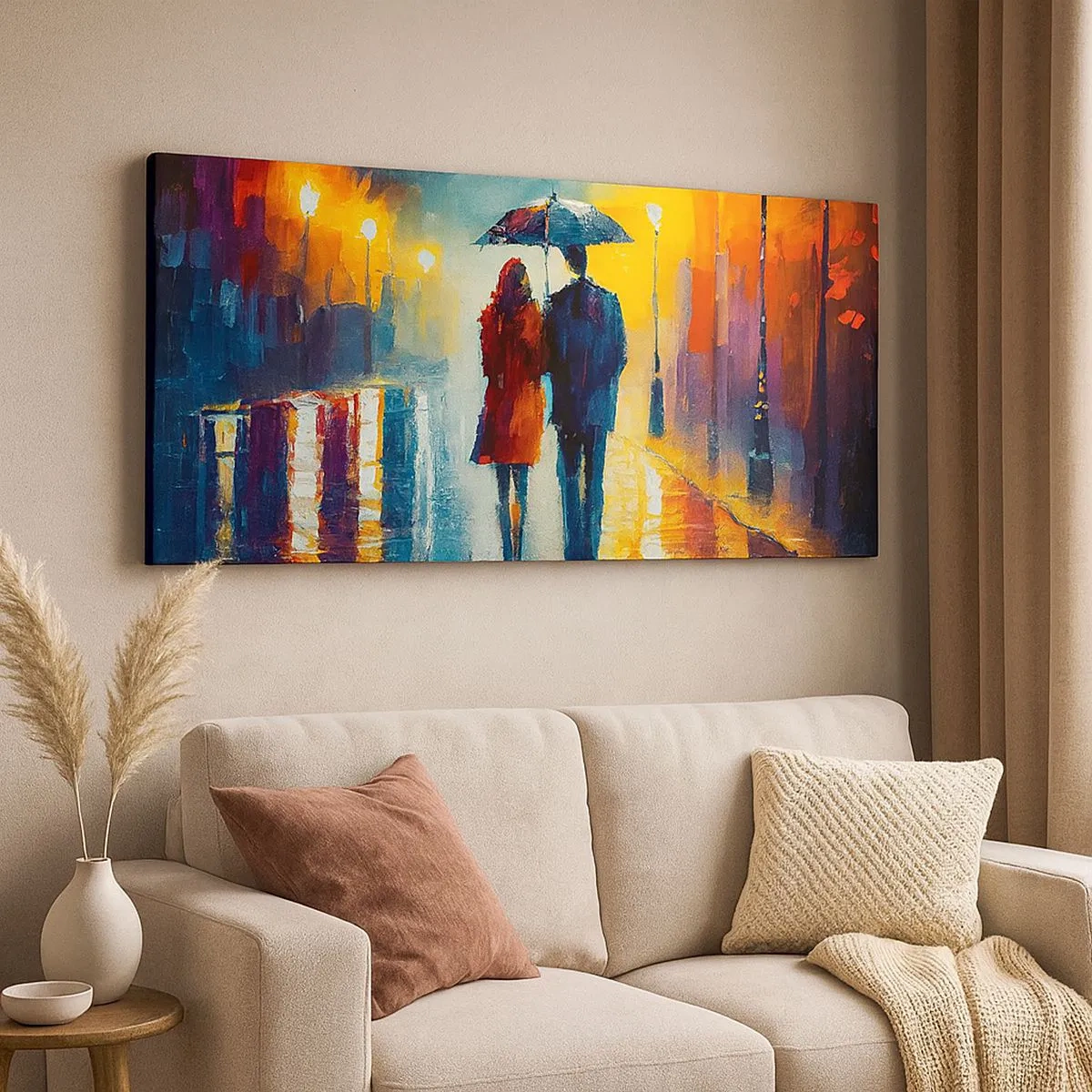 Schilderen op canvas - Samen – een kleurrijke nacht - 100x40 cm