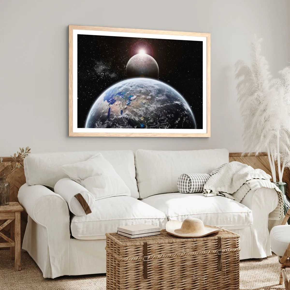 Een poster in een licht eiken lijst - Kosmisch landschap - zonsopgang - 70x50 cm