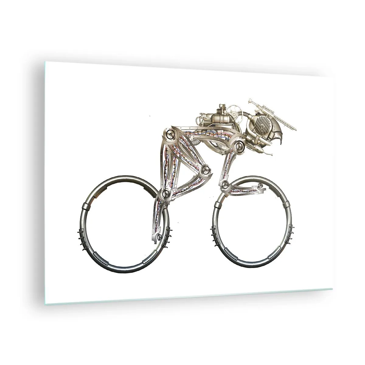 Schilderen op glas - Industriële fiets van metaal - 70x50cm - Een prachtige machine - Moderne wanddecoratie voor woonkamer en slaapkamer ARTTOR