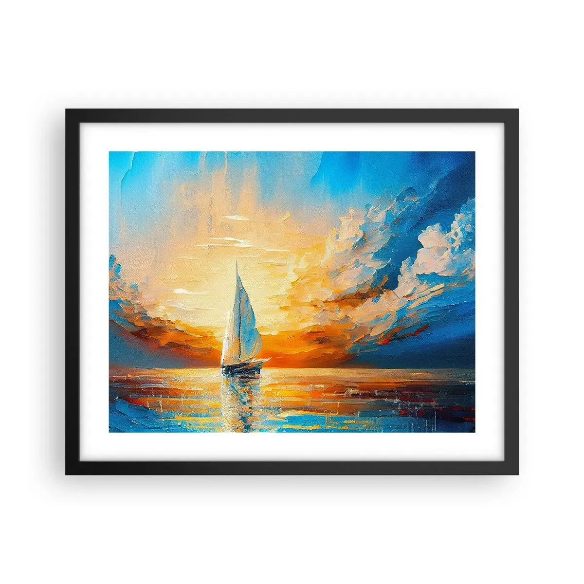 Poster in een zwarte lijst - Zeilen in goud - 50x40 cm
