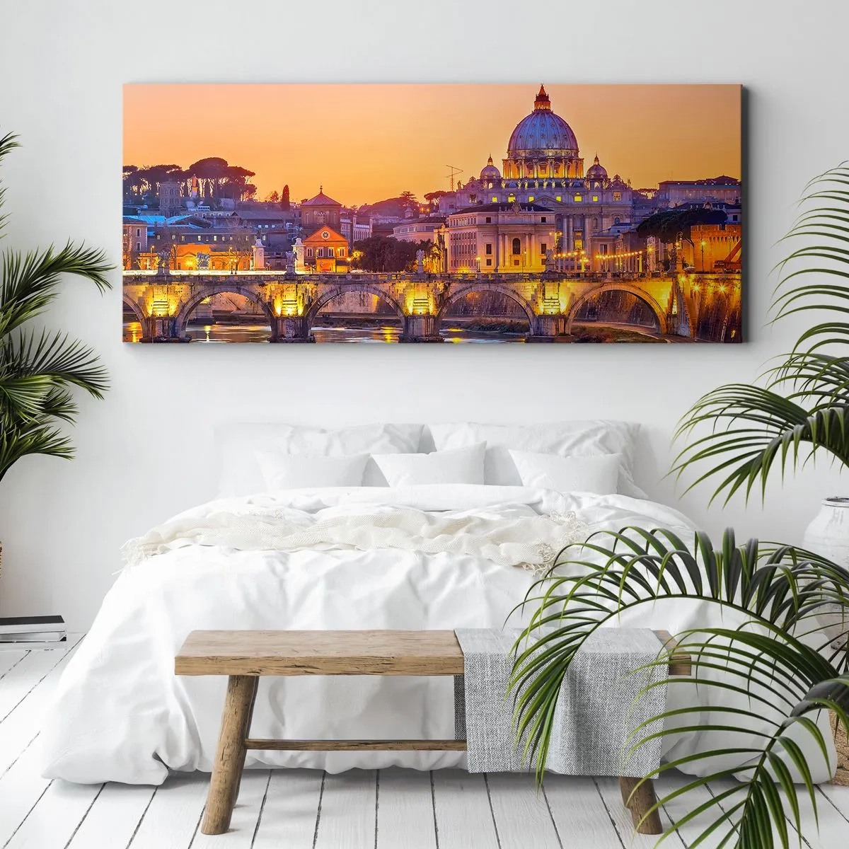 Schilderen op canvas - Zonsondergang boven de Eeuwige Stad - 100x40 cm